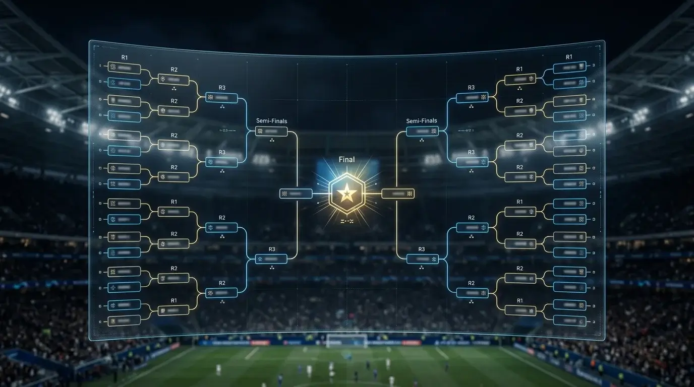 Turnierbaum der WM 2026 K.-o.-Phase als stilisierte Tableau-Grafik