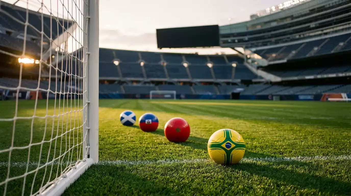 Spielplan und Wappen der vier Teams in Gruppe C der WM 2026