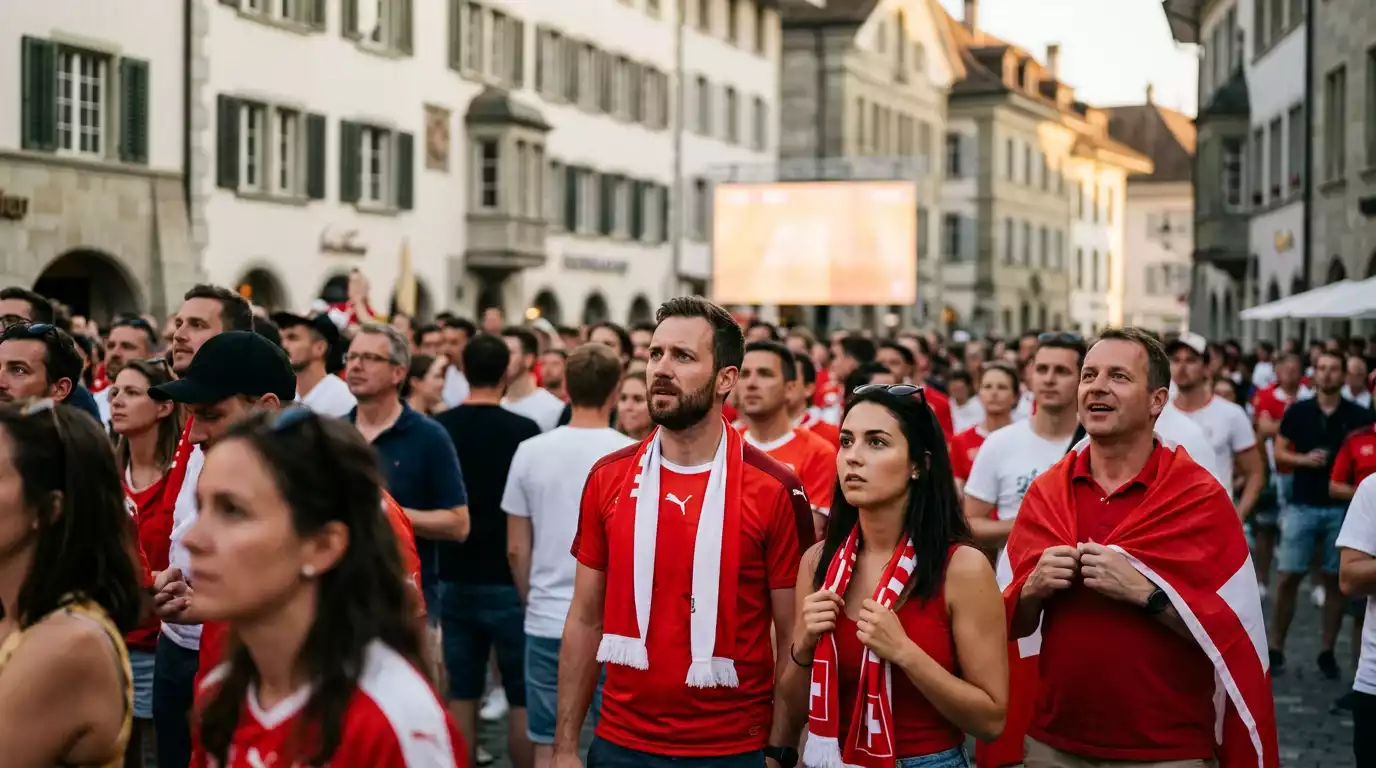 Schweizer Fussballfans verfolgen ein Spiel der Nationalmannschaft beim Public Viewing in der Deutschschweiz