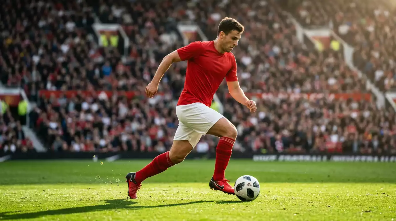Spieler der Schweizer Fussballnationalmannschaft im roten Trikot in einer Spielszene