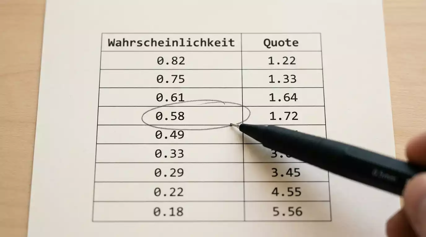 Berechnung von Value Bets im Wettmarkt mit Wahrscheinlichkeiten und Quoten